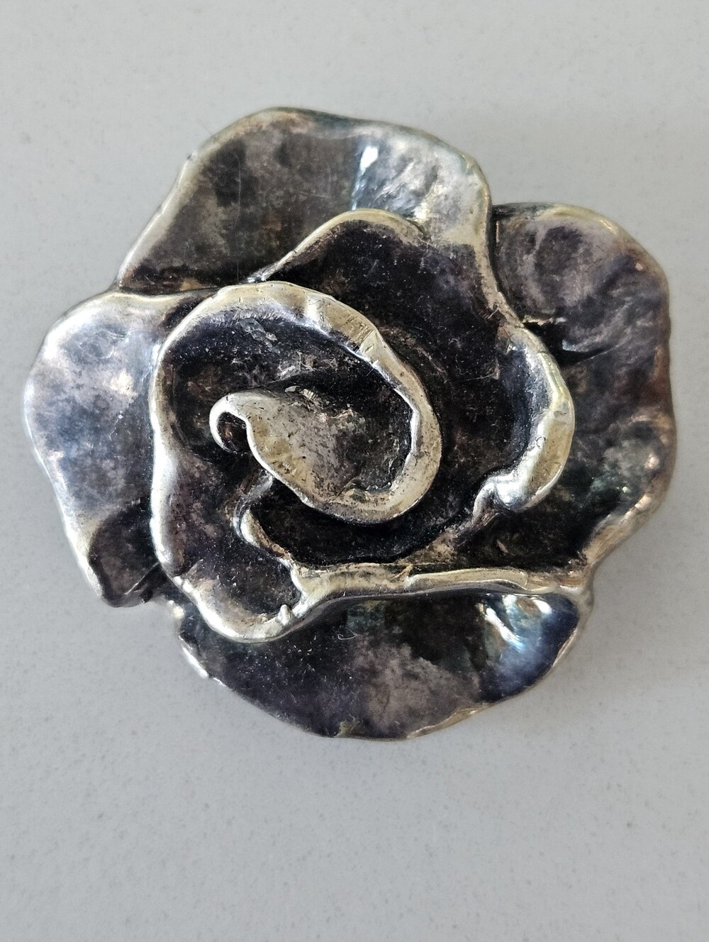 Vintage Designer Sterling Silver 925 3D Rose Pin Brooch